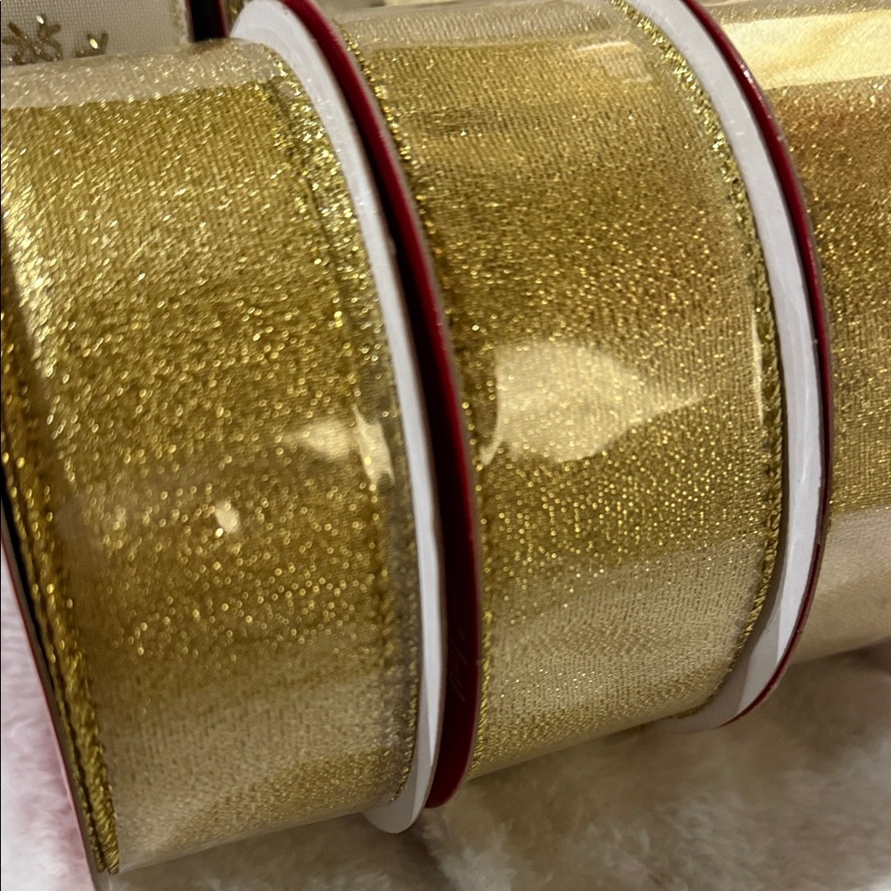 Gold and White Snowflake Ribbon Set - Picture 2 of 5